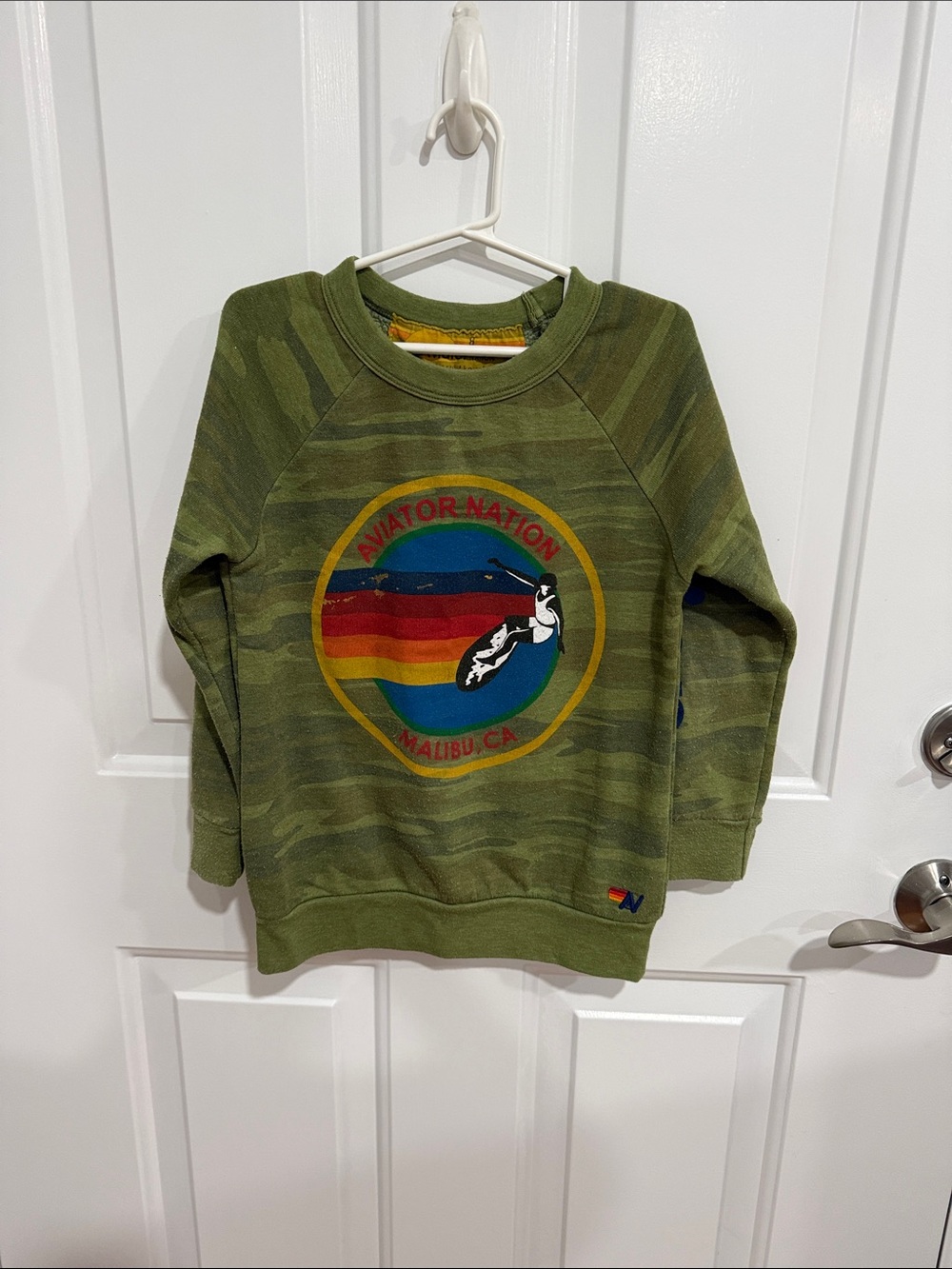 Aviator Nation Kids Olive Camo Sweatshirt with Retro Logo